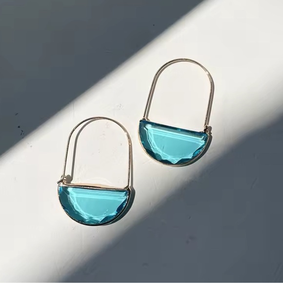 Anthropologie Black Glass Crescent Hoop Earrings - Picture 4 of 7